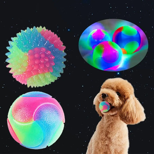 Pet Light Up Toy Ball Glowing LED Puppy Flashing Elastic Ball Toy Color Light TPR Ball Interactive Toys For Cats Small Dogs U6I7