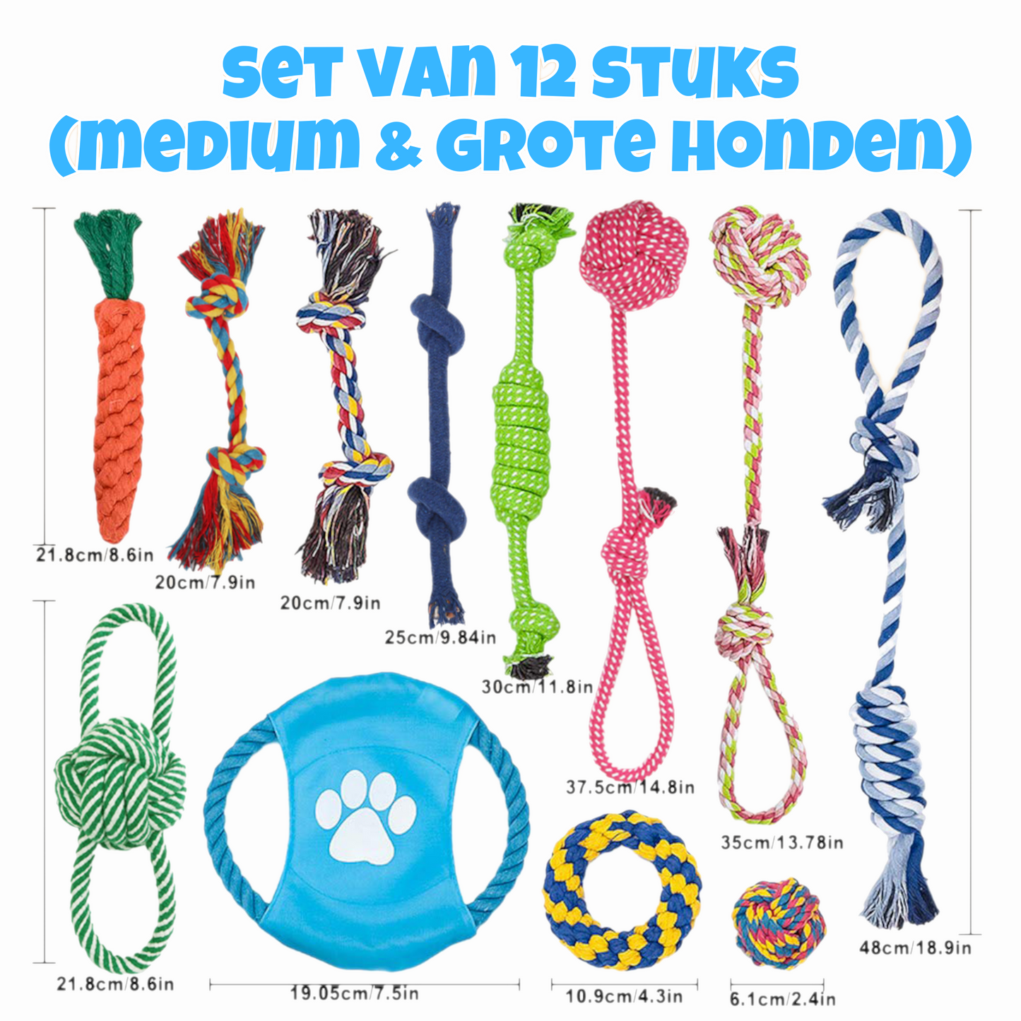 Hondenspeeltjes - Set van 12 (Medium & Grote Honden)